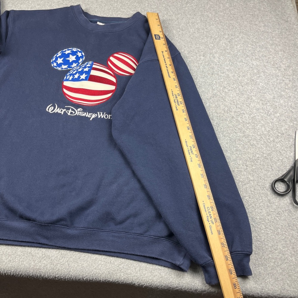 Walt Disney World Sweatshirt Men XL Navy Blue Patriotic Mickey Mouse Embroidered - Picture 6 of 7